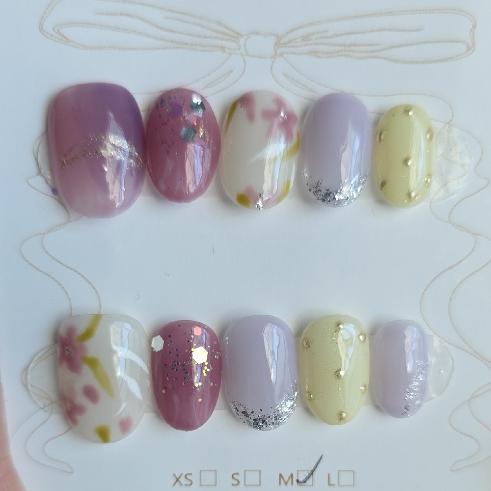 Purple and Yellow Press-On Nails Set